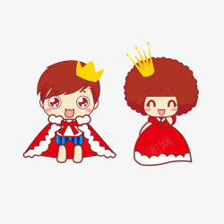 红色Q版王子公主插画素材