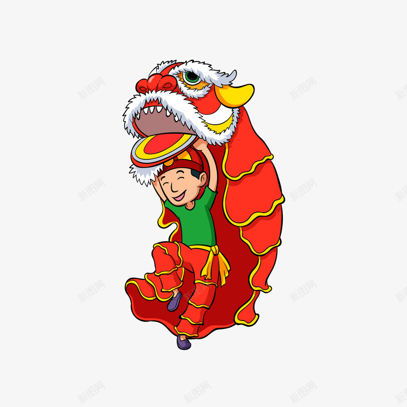 手绘新年舞狮子矢量图eps免抠素材_88icon https://88icon.com png免抠图 卡通 喜庆 开心 手绘 新年 男生 舞狮子 跳舞 矢量图