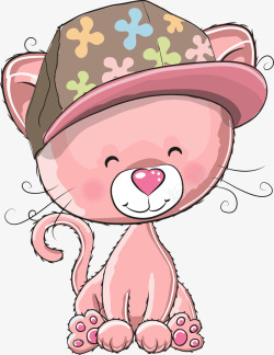 粉色卡通帽子猫咪素材