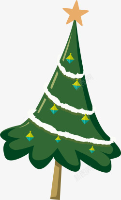 手绘绿色圣诞松树星星素材