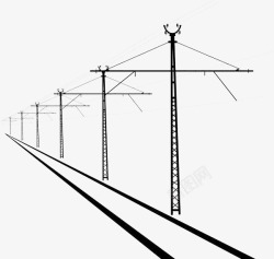 公路电线杆背景黑色手绘公路高压电线杆图标高清图片