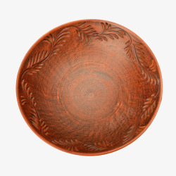 棕色容器雕刻图案的木制碗实物素材