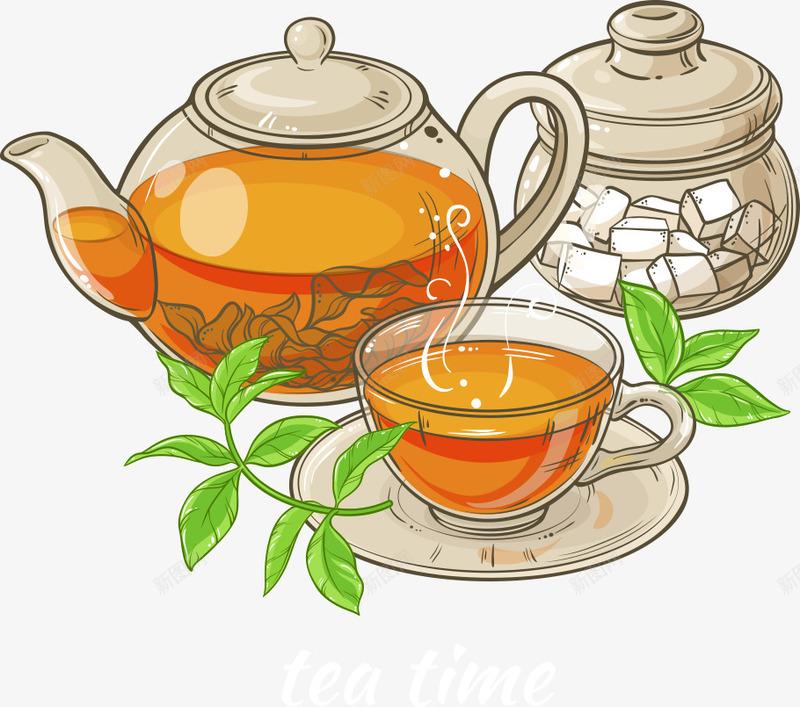 茶水和糖块png免抠素材_88icon https://88icon.com 卡通糖块 杯子 糖块 茶壶 茶杯 茶水