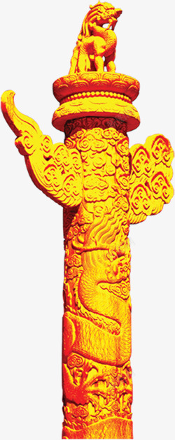 金色狮子华表雕塑素材