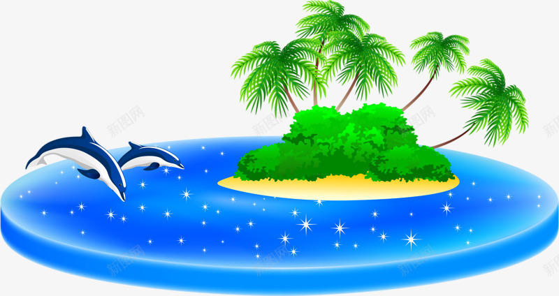 蓝色岛屿png免抠素材_88icon https://88icon.com 岛屿 海南椰树 蓝色 鲨鱼