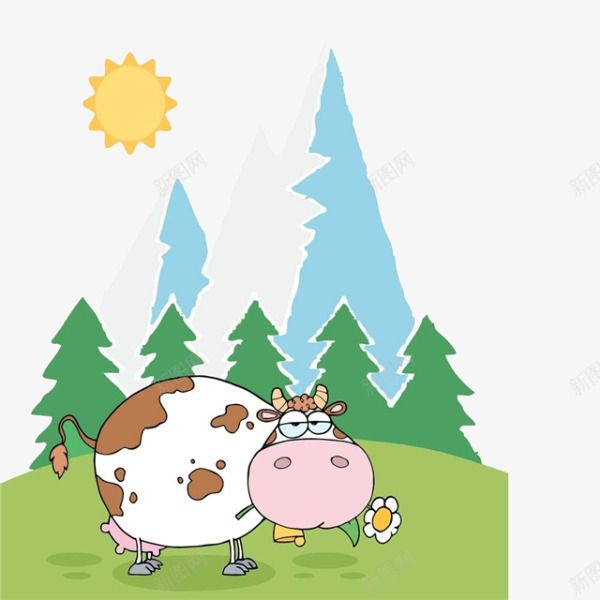 卡通草地上的奶牛png免抠素材_88icon https://88icon.com 卡通 太阳 奶牛 草地 草地上的