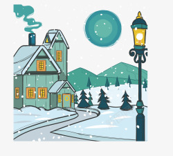 手绘温馨的冬天别墅矢量图素材