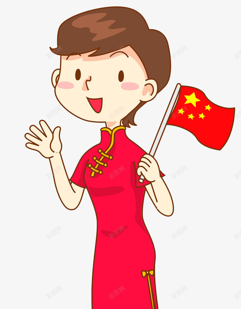 红色手绘中国旗袍女导游png免抠素材_88icon https://88icon.com 中国风 女导游 手绘 旗袍 民国风 民族服饰 红色