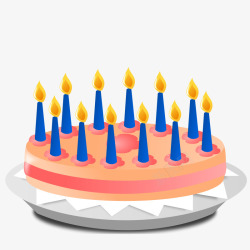 蓝色蜡烛的卡通生日蛋糕素材