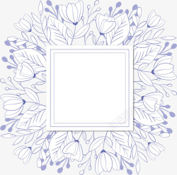 蓝色线条花朵边框矢量图素材