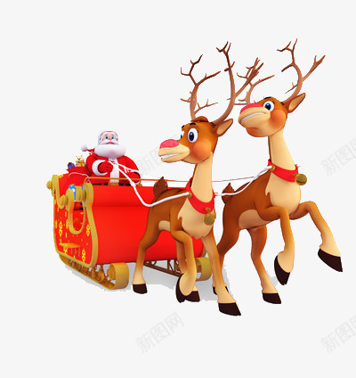 圣诞老人驾着麋鹿png免抠素材_88icon https://88icon.com 圣诞 红色 老人 麋鹿