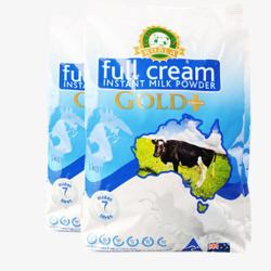 英文奶牛蓝色袋装澳洲奶粉素材