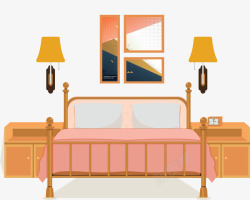 温馨卧室粉色大床矢量图素材
