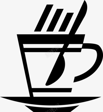 手绘勺子与咖啡杯图标图标