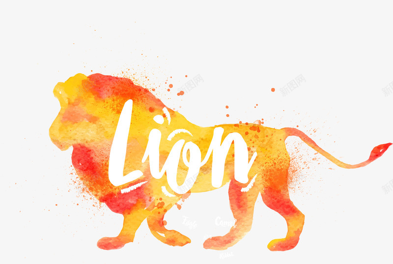 水彩动物矢量图eps免抠素材_88icon https://88icon.com 动物 水彩 狮子 英文 矢量图