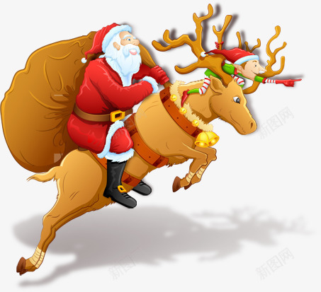 圣诞老人麋鹿送礼物圣诞图案png免抠素材_88icon https://88icon.com 卡通 可爱 圣诞 简约