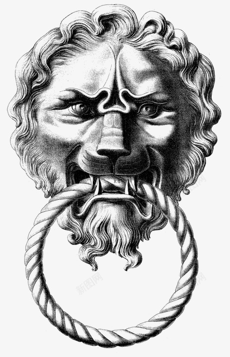 素描狮子门环png免抠素材_88icon https://88icon.com 免费png素材 复古 狮子 素描 门