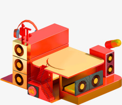 红色卡通音响装饰图案素材