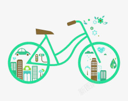 卡通绿色环保自行车素材