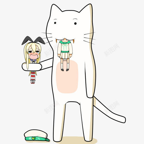 吃人的白色大猫png免抠素材_88icon https://88icon.com 卡通 帽子 猫咪 白色