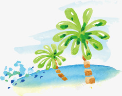 水彩椰树矢量图素材