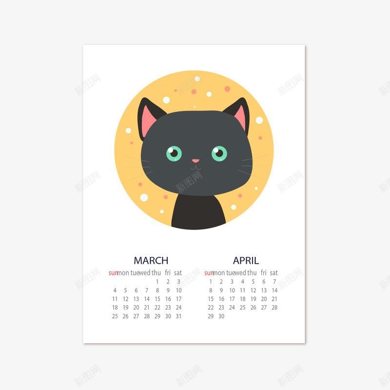 黄白色2018猫咪挂历矢量图ai免抠素材_88icon https://88icon.com 2018 2018挂历 猫咪 猫咪挂历 白色 黄色 黑色 矢量图