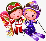 冬季紫色服饰滑雪小人素材