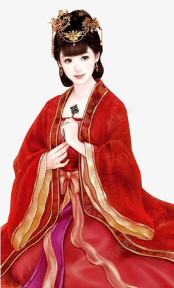 红裙高贵典雅古风手绘女子素材