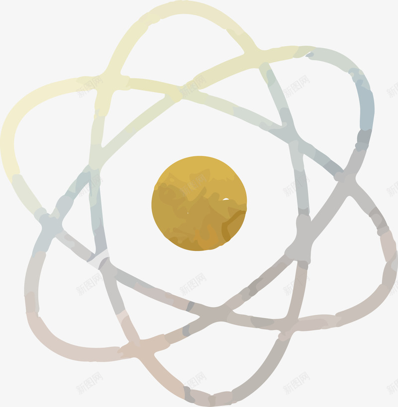 手绘分子结构图png免抠素材_88icon https://88icon.com 分子结构 手绘 水彩 黄色
