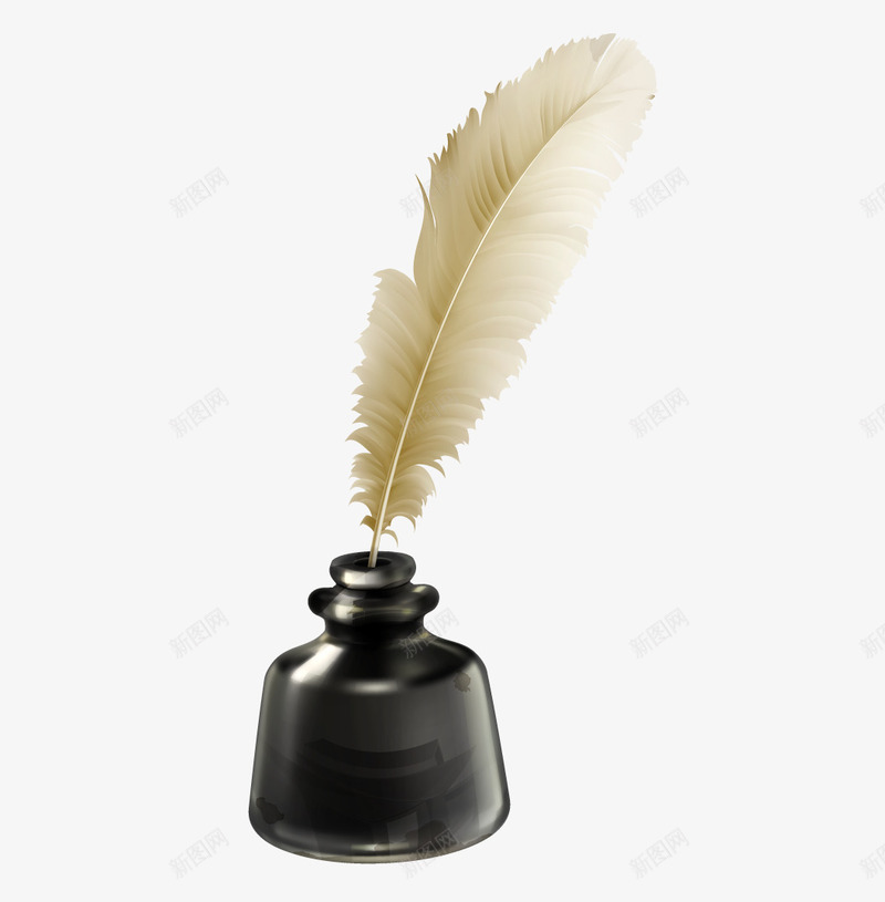 黑色墨汁瓶子和羽毛笔png免抠素材_88icon https://88icon.com 墨汁瓶子 羽毛笔 黑色