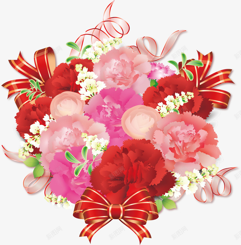 精美花束矢量图ai免抠素材_88icon https://88icon.com 彩带 折叠 矢量素材 红色 花束 矢量图