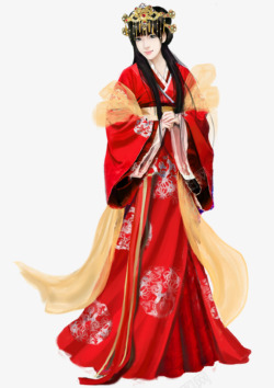 红裙古风高贵女子黄色纱素材