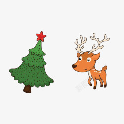 卡通圣诞树和小鹿图素材