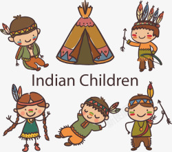 印第安帐篷卡通印第安儿童高清图片