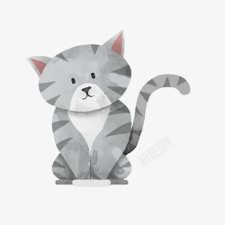 水彩手绘灰色的猫咪矢量图素材