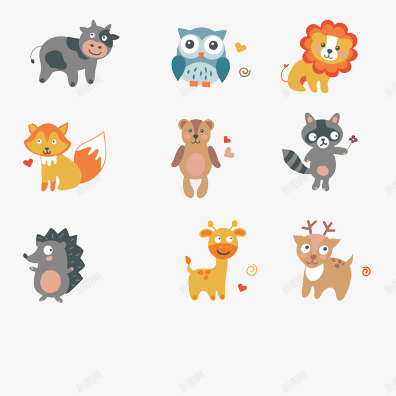 卡通动物集合png免抠素材_88icon https://88icon.com 浣熊 狮子 猫头鹰 驯鹿