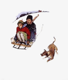 插画滑雪的人与狗素材