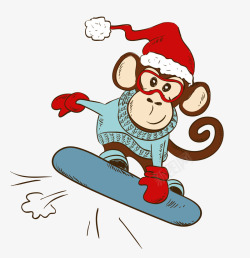 创意扁平卡通形象滑雪的猴子素材