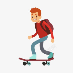 玩滑板的红色衣服男孩矢量图素材