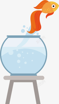 卡通浅蓝金鱼鱼缸红色金鱼素矢量图素材