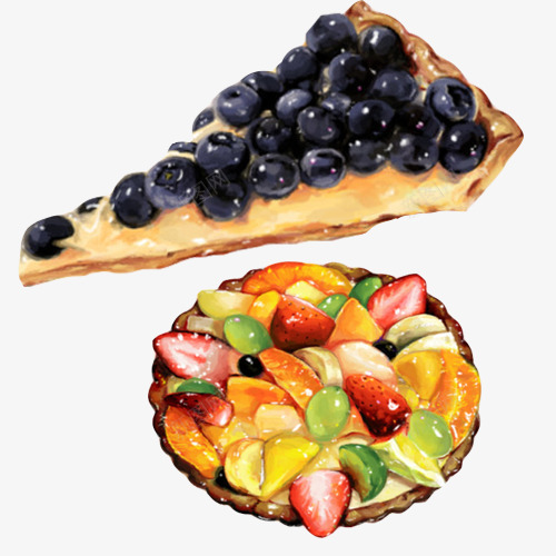 水果饼手绘画片png免抠素材_88icon https://88icon.com 手绘美食 水果拼盘 色彩画 蓝莓饼