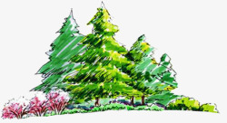彩绘创意元素松树林合成素材