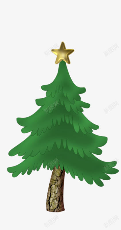 卡通绿色圣诞松树装饰png免抠素材_88icon https://88icon.com 卡通手绘 圣诞树 星星装饰 绿色松树