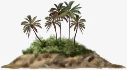 手绘绿色椰树美景朦胧素材