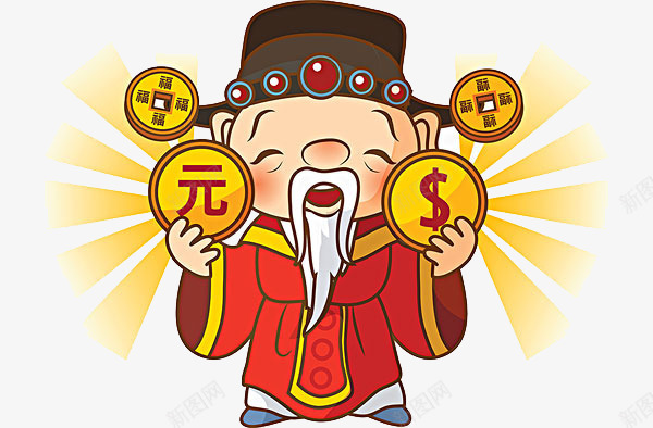 卡通拿着金币的财神png免抠素材_88icon https://88icon.com 免抠人物 免抠金币 拿着金币的财神 站立的财神 红色的财神