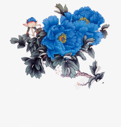 手绘深蓝色高贵花朵素材