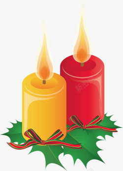 黄色红色燃烧的圣诞蜡烛蜡烛矢量图素材