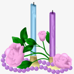 玫瑰珍珠项链蓝紫色烛光装饰蜡烛高清图片
