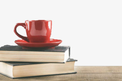 实物红杯子咖啡和书素材