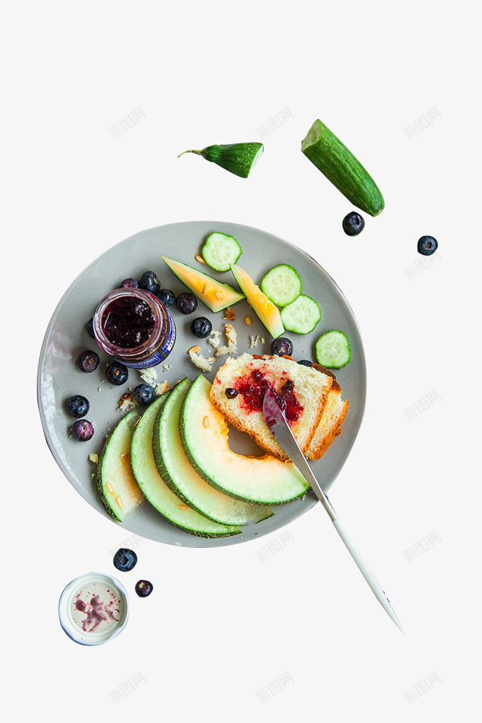 水果早餐psd免抠素材_88icon https://88icon.com 哈密瓜 早餐 水果 蓝莓酱